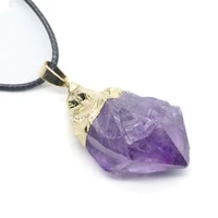 1pc rough amethyst pendant purple quartz necklace crystals and stones healing with silver golden gilt decoration accessories