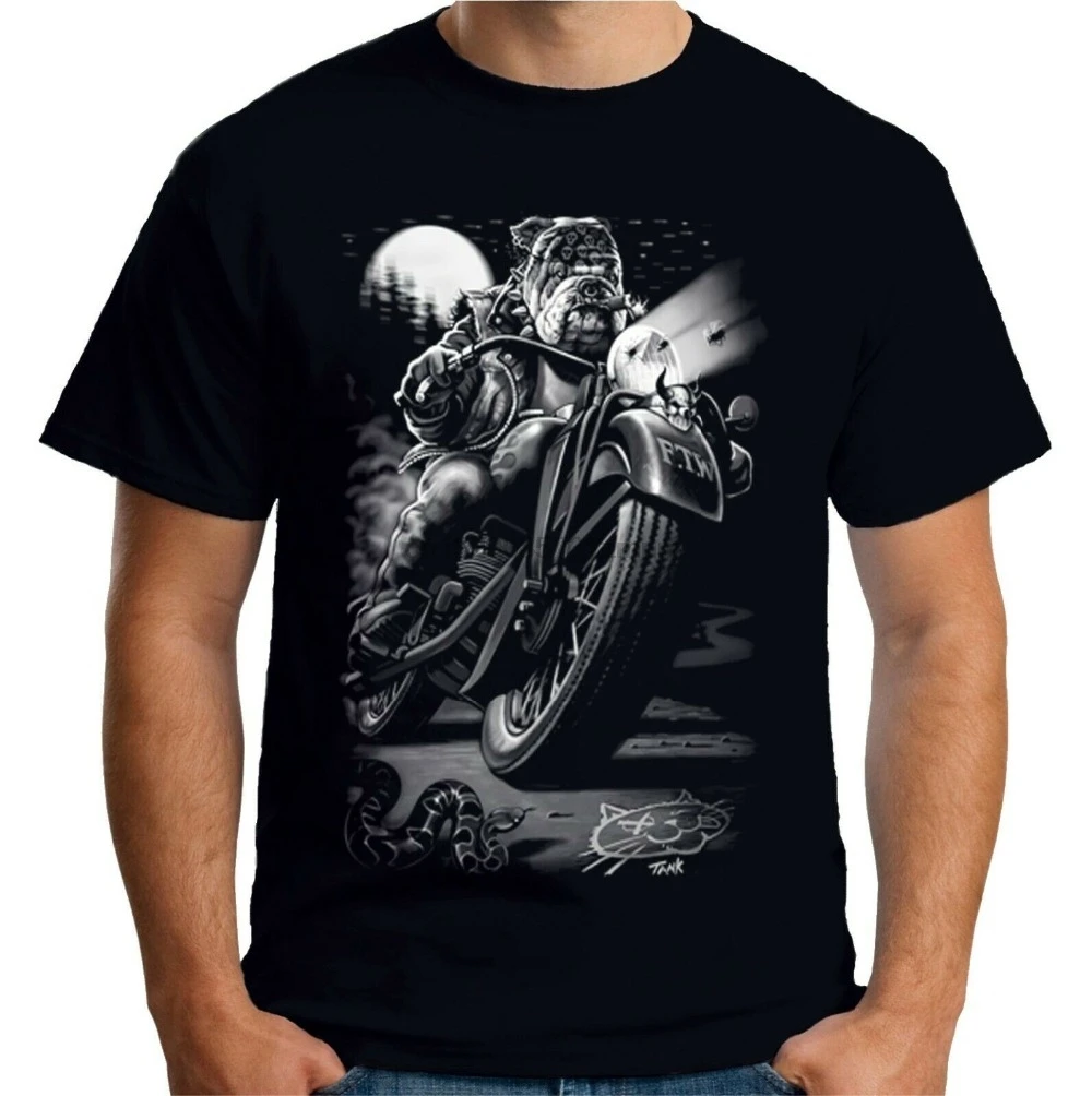 Футболка мужская с рисунком кота Байкерская тенниска из хлопка модная брендовая