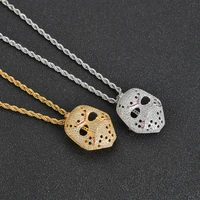 zircon mask pendant with stainless steel chain bling iced out copper material pendant necklace hip hop men jewelry gift
