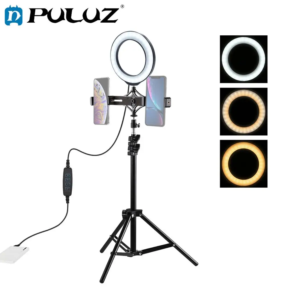 

Montura de trpode PULUZ 1,1 m + soporte de telfono Dual de transmisin en directo + Kits de luz de vdeo con anillo LED de 6,2 pul