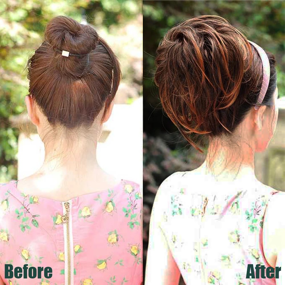 Золотисто красные кудрявые женские коричневые шиньон WEILAI с резиновой лентой