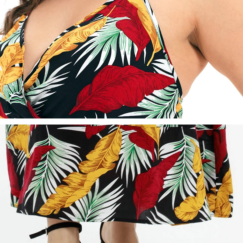 Vestido de verano de talla grande con tirantes, cuello en V, estampado de moda, bohemio, 2021