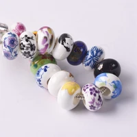 2 15x9mm round flower patterns ceramic porcelain big hole loose beads for jewelry european charms bracelet making diy