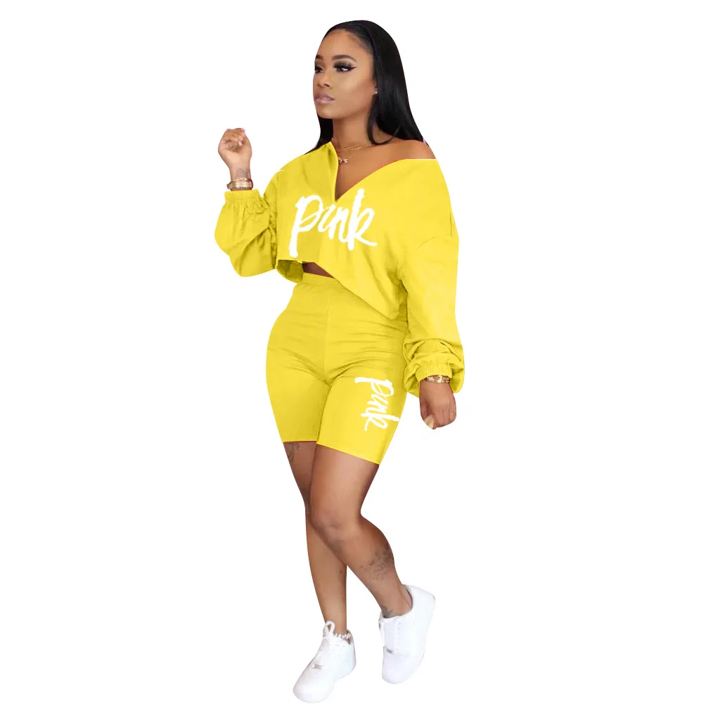 

Letter Pink 2021 Hot Sale New Design Style Women Casual Clothing Sweatwear Sweet Sexy Fashion Soft Good Fabric Cool Soft P1073
