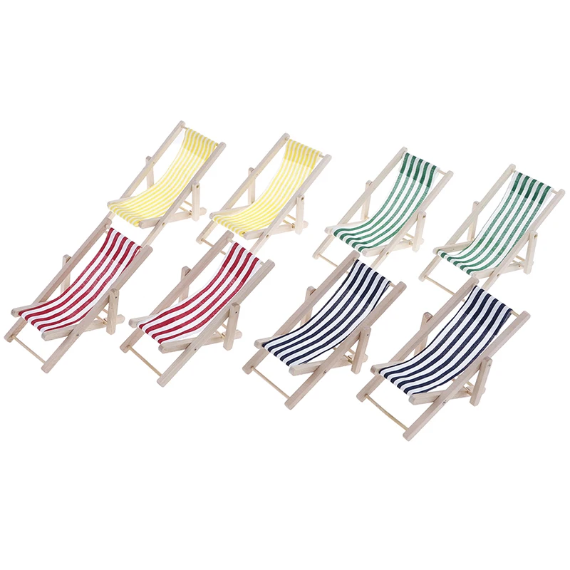 

2pcs 1:12 Mini Doll House Wooden Beach Chair Miniatures Home Scene Furnishings Emulational Furniture Dollhouse Home Decoration