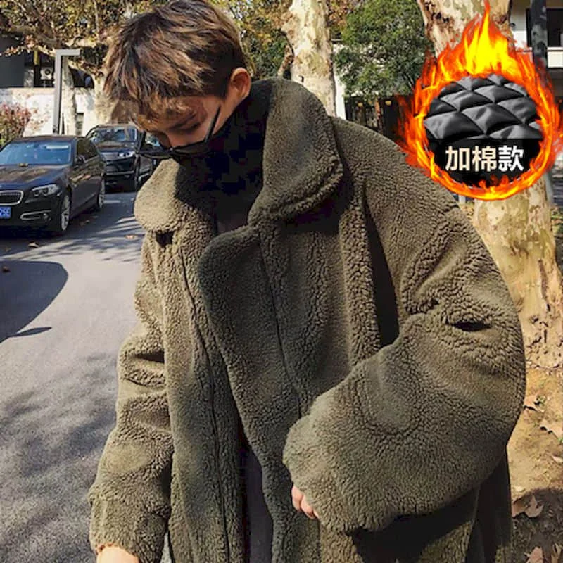 

Cotton Thick Lamb Wool Coat Men's 2021 New Winter Thick Coat Hong Kong Style Student Warm Coat Plus Size Men's