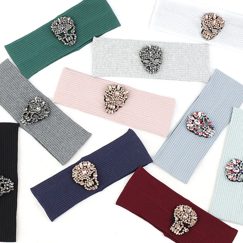 Женские блестящие стразы Geebro повседневные ребристые повязки на голову с черепом