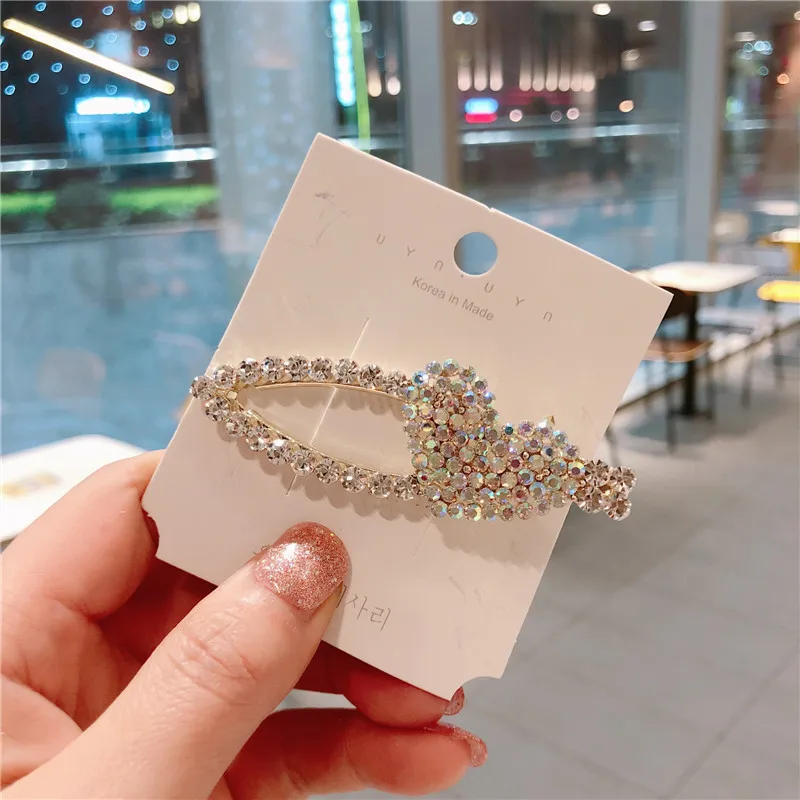 

2019 New Fashion Full Rhinestone Heart Hair Clips for Women Cute Sweet Korean Style Hairpins BB Hairgrip Girls Hair Accessories