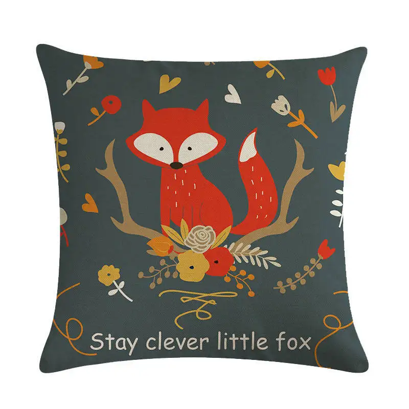 

45*45cm Nordic Red Fox Cute Animal Decoration Linen Cushion Cover Pillowcase Home Decor Pillows Cushions For Sofa
