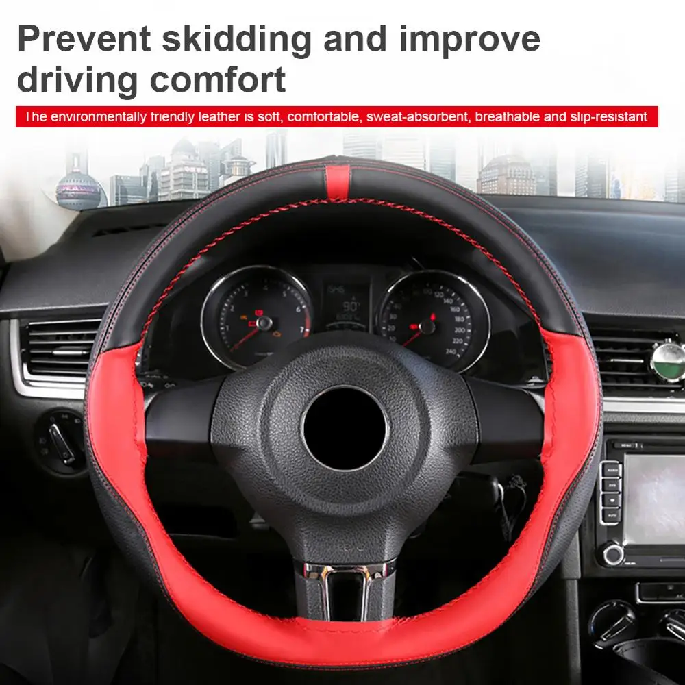 

Car Steering Wheel Braid Cover Needles And Thread Man Made Leather Colorblocking Movement DIY Texture Soft Auto Accessories