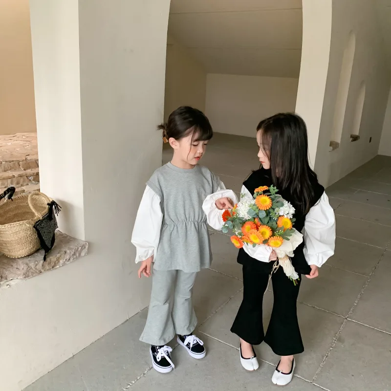 MILANCEL Весенняя детская одежда толстовка наборы лоскутные топы и брюки корейский