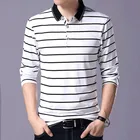 Мужская хлопковая футболка TFETTERS, Повседневная футболка в полоску, с длинным рукавом, приталенный силуэт, весна-осень 2021