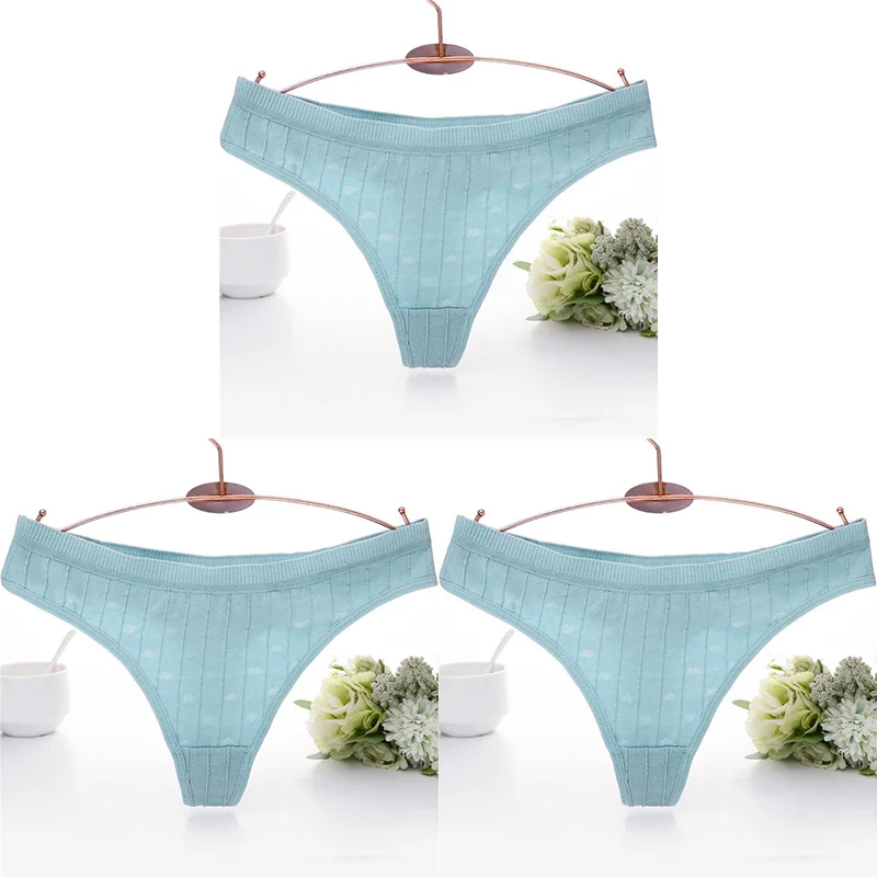 blue 3pcs Модные хлопковые трусики-стринги с тиснением для женщин, нижнее белье, сексуальное женское нижнее белье, женские трусы с 3D полосками, хлопковые трусики-стринги - Цвет: blue 3pcs