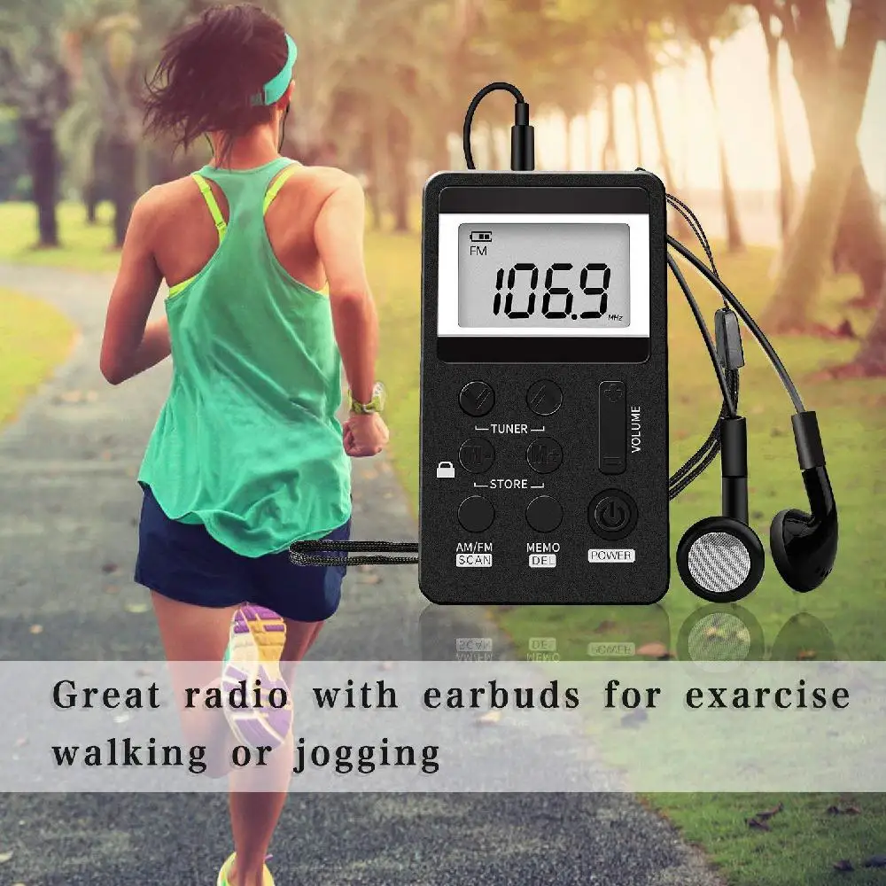 

AM/FM Portable Pocket Radio Mini Digital Tuning Stereo with Rechargeable Battery and Earphone for Walk/Jogging/Gym/Camping