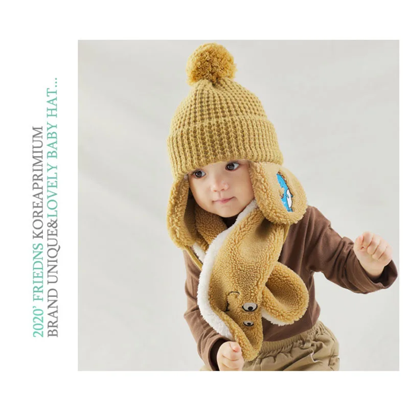 

2PCS Set Winter Baby Hat Scarf Pom Pom Knit Beanie Hats Baby Girl and Boy Ctue Caps Warm and Comfortable