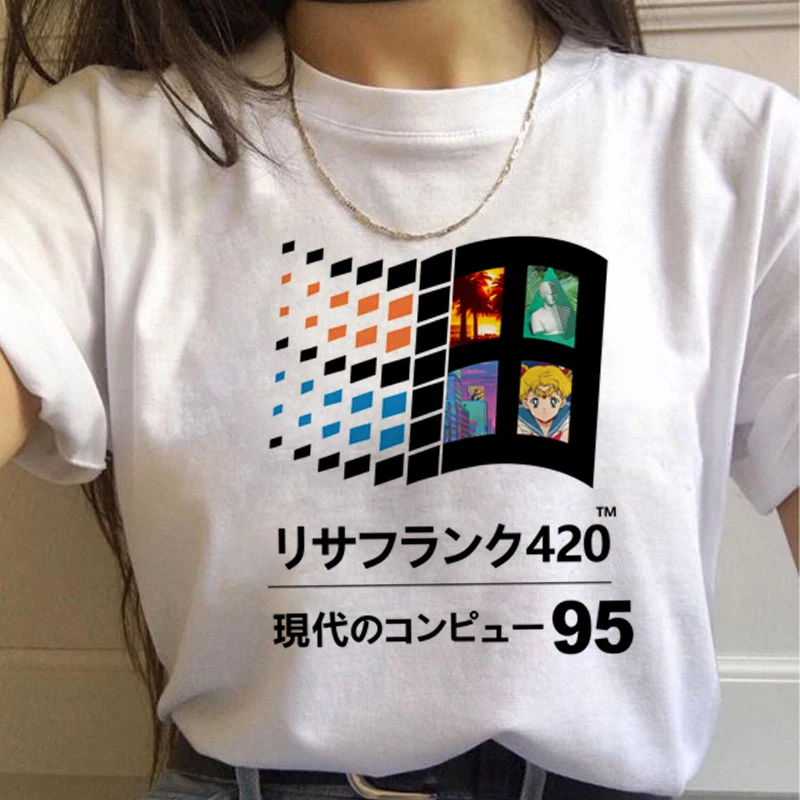 7539 Vaporwave эстетическое 90s модные футболки для женщин Harajuku Ullzang футболки Графический Забавный мультфильм футболка Топ-безрукавка в уличном стиле женский - Цвет: 7539