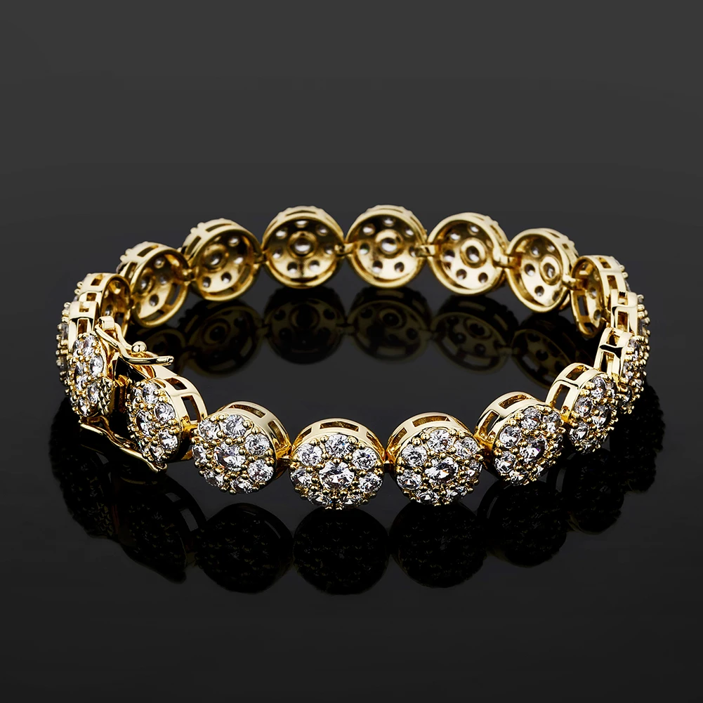

1 New Fashion Hip Hop Gold/Gold Plated Iced Out Bling Jewelry Bracelet Round Micro Pave CZ Stone 10mm Bracelets for Men Women