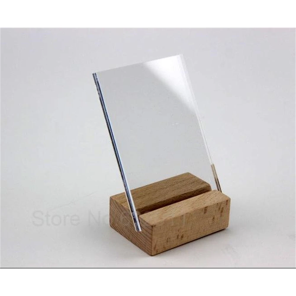 

100*70mm Acrylic Sign Label Picture Photo Frame Wooden Sign Display Wood Table Name Card Display Stand Price Tag Lable Holder