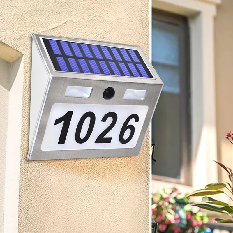 Solar Powered LED House Address Number Stainless Steel Doorplate Light With Motion Sensor For Garden Home Yard Door | Лампы и