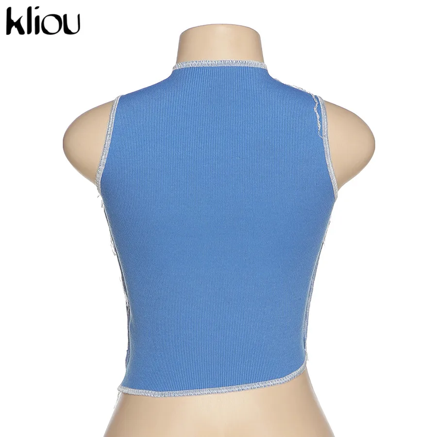Kliou/сексуальные ребристые Топы на бретельках с вырезами и завязками без рукавов