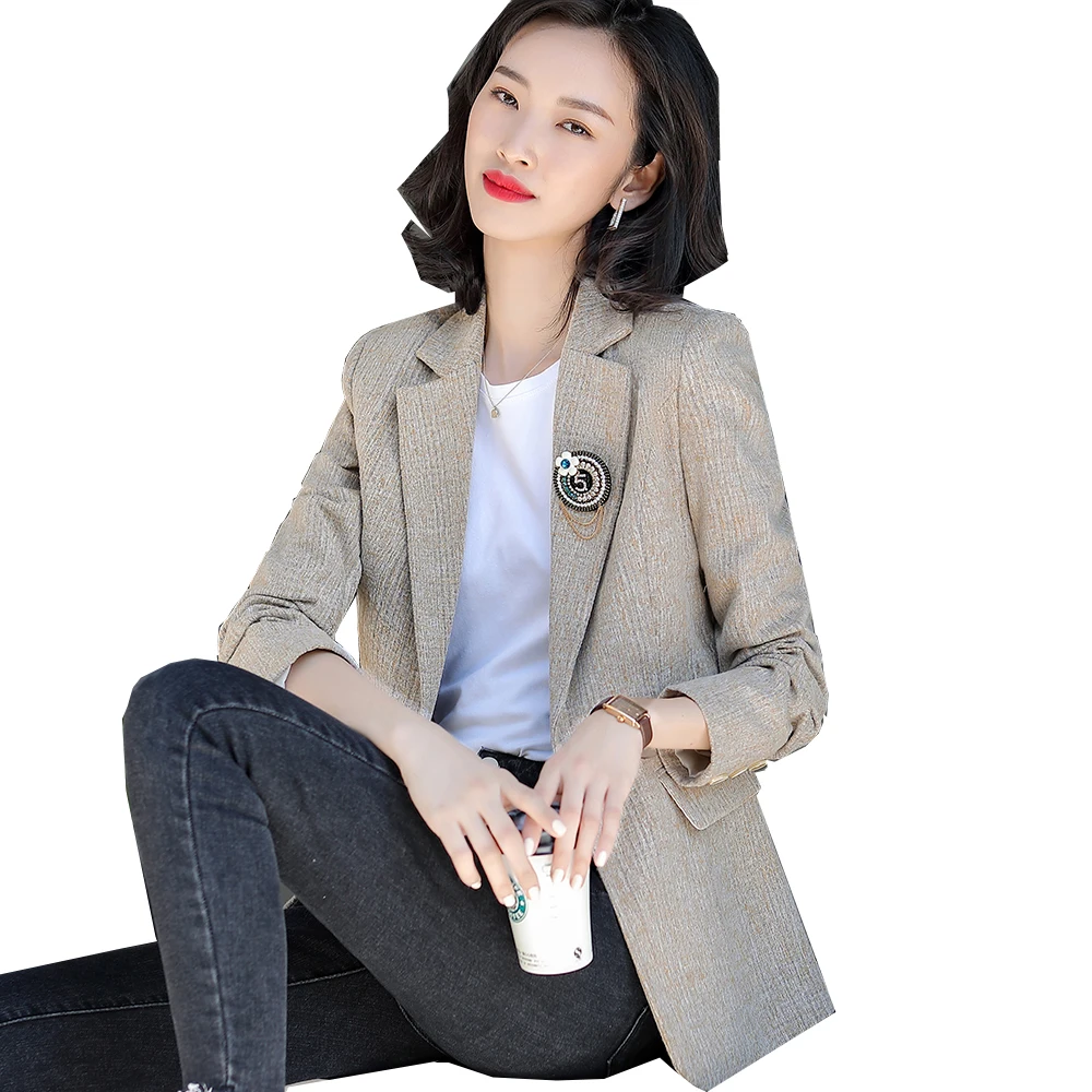 

New Arrival Apricot Beige Spring Autumn Ladies Blazer Women Fashion Design Latest Single Button Coat Jacket Fall 2021 Women Coat