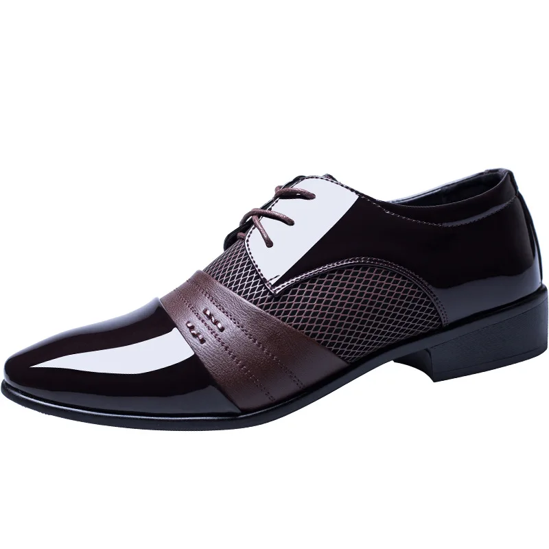 

New Spring Autumn Business Shoes Plus Size EUR 47 Oxford Patent Leather Men's Shoes Lace-up Flats Shoes Black