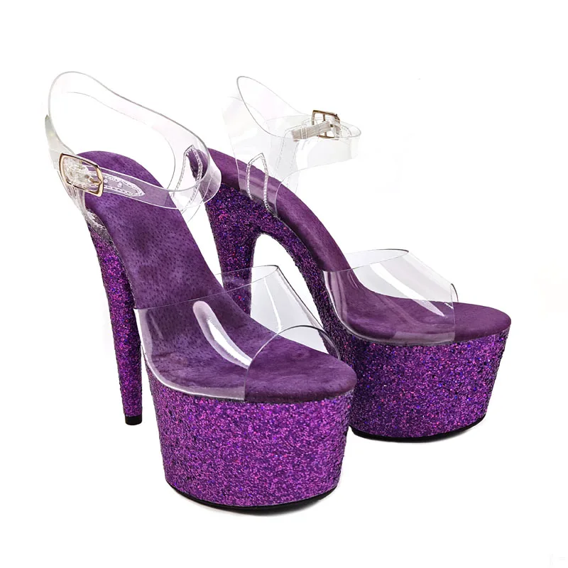 Leecabe/фиолетовые блестящие сандалии на высоком каблуке танцевальная обувь