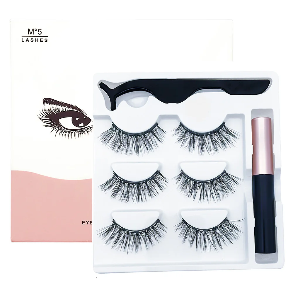 

3D Mink Magnetic Eyelashes Super Natural Thick Style Magnet False Eyelashes Magnetic Eyeliner Tweezers Set Makeup Extension Tool