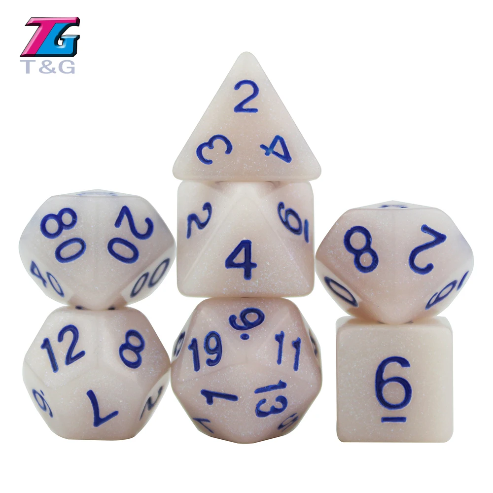 

High Quality Glitter Effect 7pcs/set Dice Set D4,D6,D8,D10,D10%,D12,D20 TRPG Games for DnD D4-D20 Multi Side BoardGame