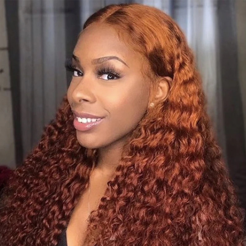 Оранжевый 13х6 парик из человеческих волос на фронте с кружевом глубокий кудрявый