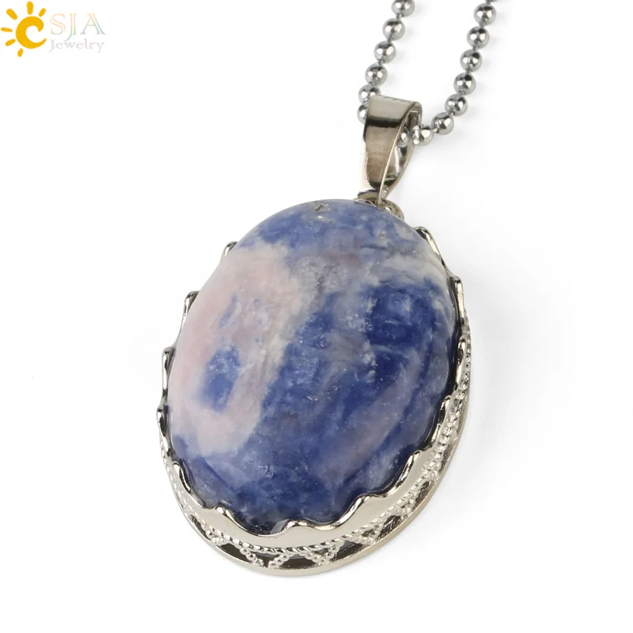 Sodalite Csja 30x20 мм натуральные подвески с камнями ожерелья рейки тигровый глаз хрустальные овальные бусины оправа в форме короны серебряный цвет модные ювелирные изделия G212 - Окраска металла: Sodalite