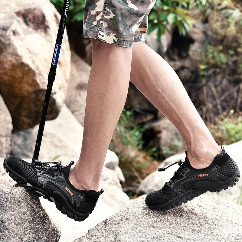 Summer Breathable Men Hiking Shoes Suede + Mesh Outdoor Sneakers Climbing Sport Quick-dry Water | Обувь