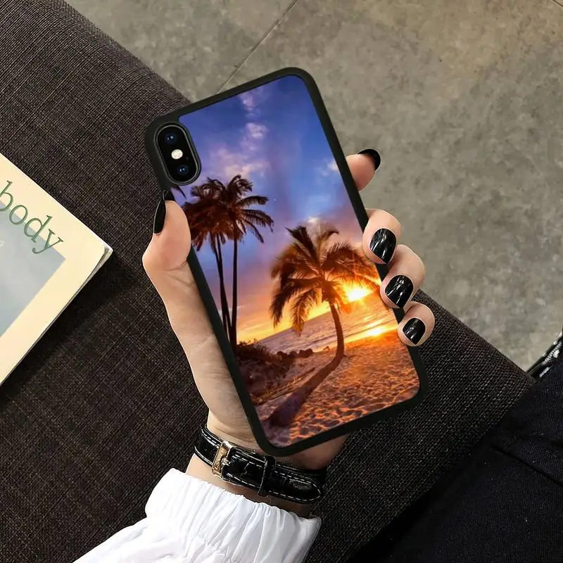

At Sunset On Sea Palm Tree Soft TPU Hard PC Mobile Phone Cover Case For IPhone 12 11 Pro Max Xs X Xr 7 8 6 6s Plus Se 2020