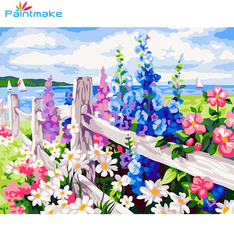 Пейзаж для рисования по номерам на холсте пейзаж сделай сам цветы Морское Масло