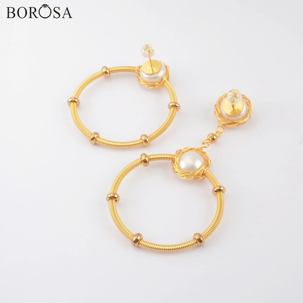 BOROSA 2/3 пары круглые серьги-кольца из натурального жемчуга асимметричная серьга