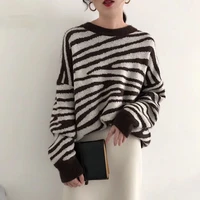 oversized sweater women harajuku loose pullovers ladies soft striped zebra batwing sleeve chic korean tops 2021 autumn