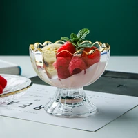 glass ice cream cup and plate gold rim european style glass bowl salad bowl fruit bowl glass dessert plate cake plate and dishes