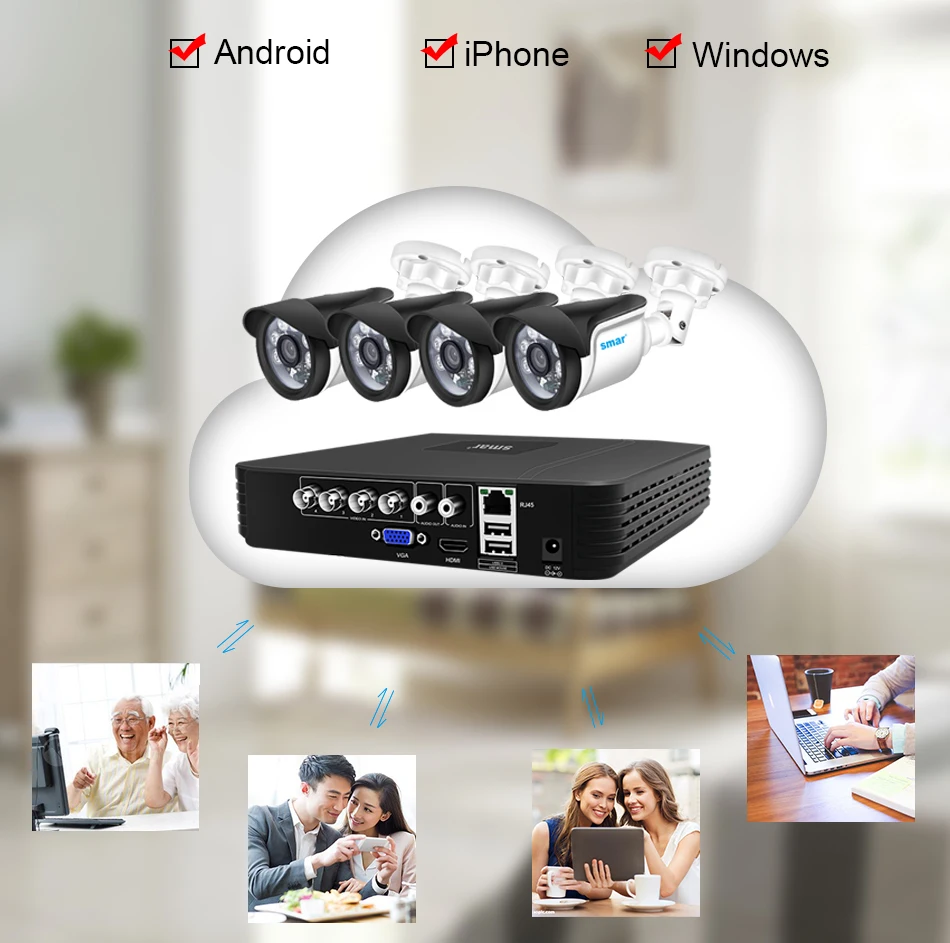 Sm4ch AHD DVR комплект 720 P/1080 P CCTV камера системы Водонепроницаемый Открытый День и ночь камера безопасности системы видеонаблюдения