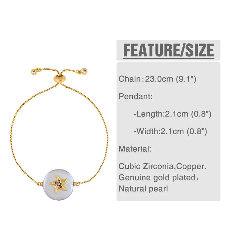 Женский браслет из ракушек OCESRIO Круглый с жемчугом Радужный Цирконий для шарма |