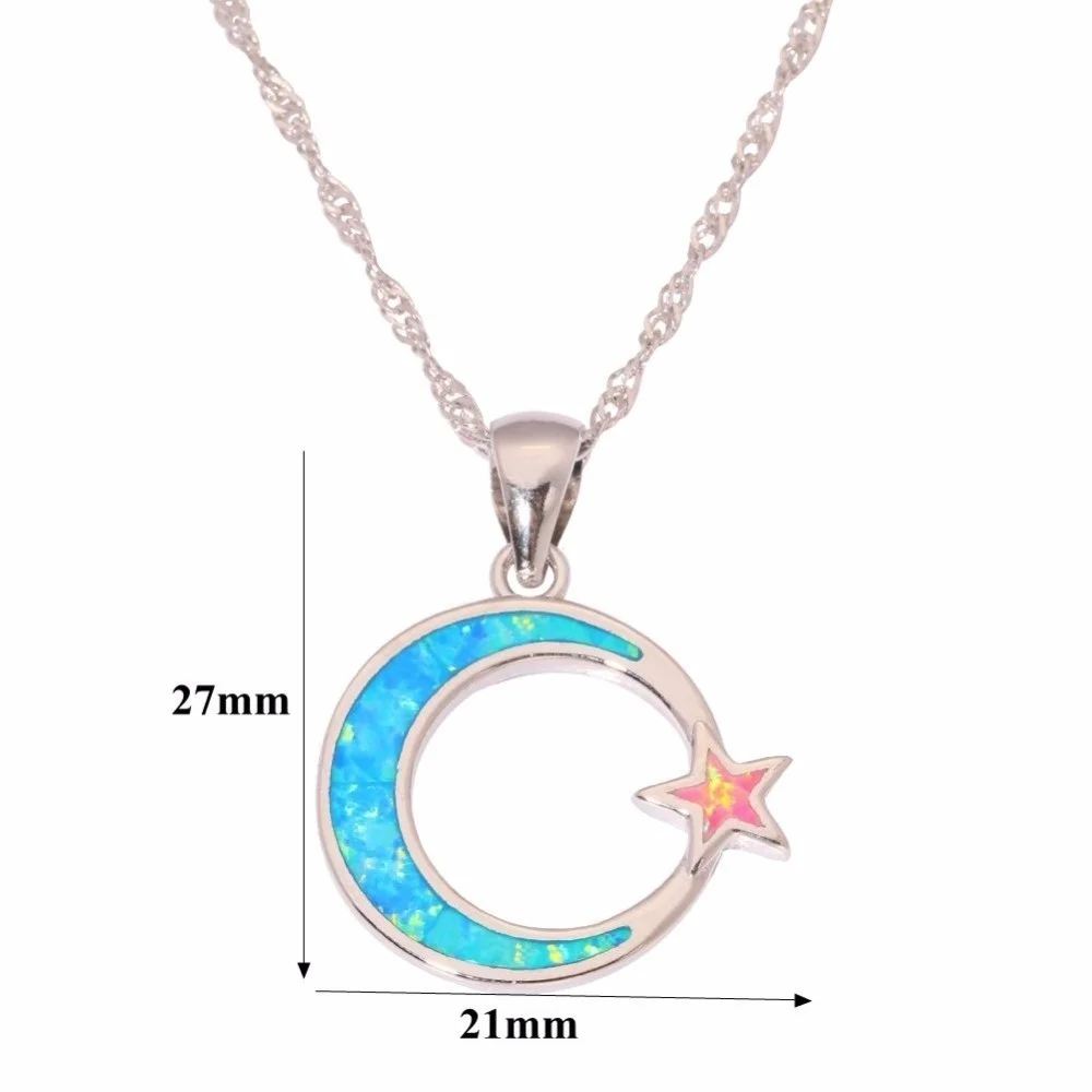 

Bohemian Style Moon and Stars Blue/Pink Pendant Necklace Birthstone Jewelry Valentine Gifts