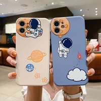 cartoon space astronaut phone case for iphone 13 12 11 pro max 6 6s 7 8 plus xr xs x se straight edge silicone soft cases