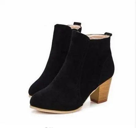 Новые осенне-зимние короткие ботинки-Цилиндры на высоком каблуке обувь ботинки