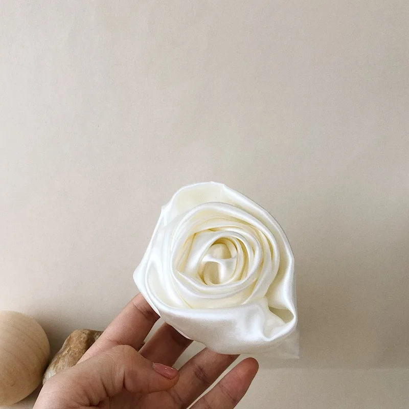 

1Pc Women Vintage Simulated Silk Satin Scrunchie Big Rose Flower Hairband Elastic Hair Rope Ring For Girls Daisy Korean