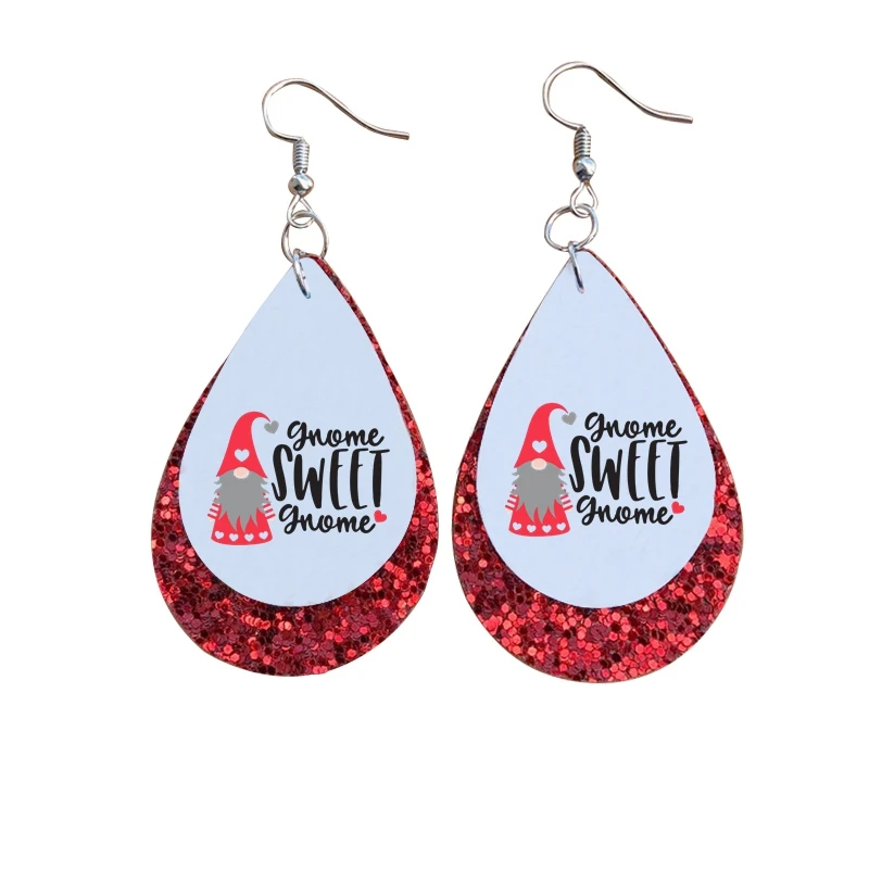 

Faux Leather Earrings Cupid For Gnomes Sweet Love Heart Teardrop Wine is My Valentine's day