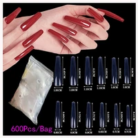 600pcsbag fake nails xxl extension system full cover sculpted clear stiletto coffin false nail tips press on nails