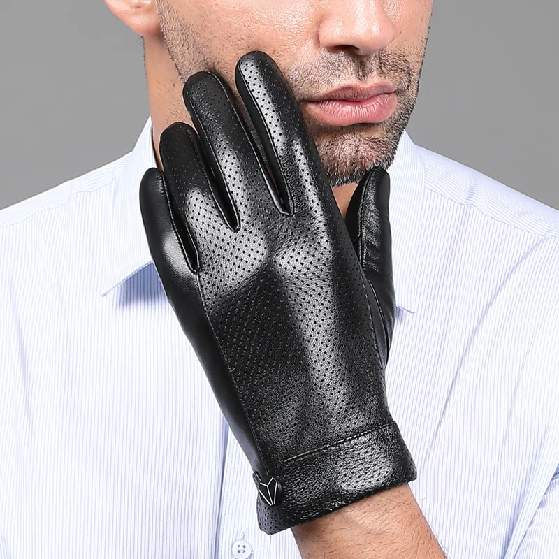 

Перчатки мужские из натуральной овечьей кожи, утолщенные теплые митенки для вождения с сенсорным экраном, для осени и зимы, R361