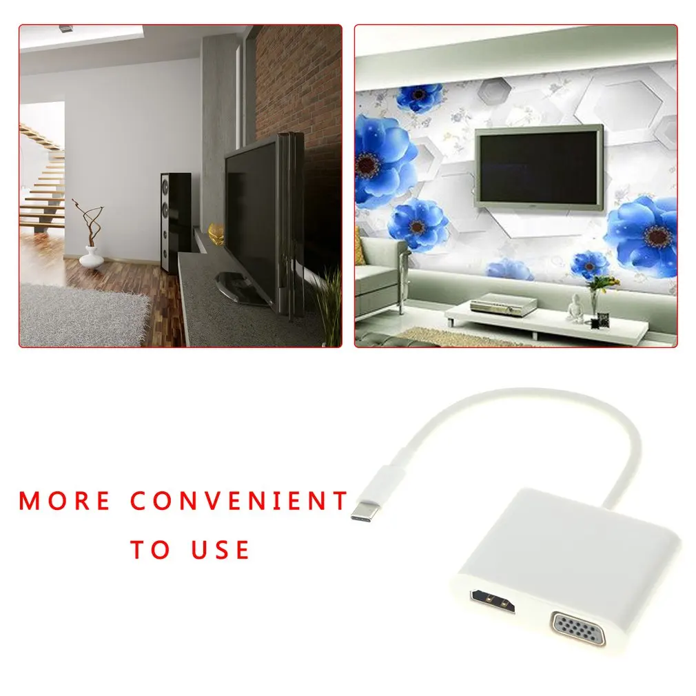 

Type-C To HDMI-compatible Compatible VGA Cable Display Adapter Two-in-one Docking Station For Laptop For MacBook