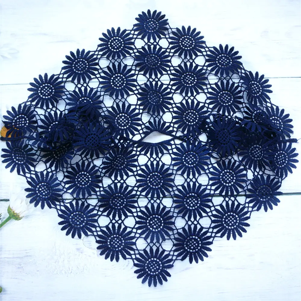 Воротник из цельной ткани темно-синего цвета вышитая Цветочная ажурная