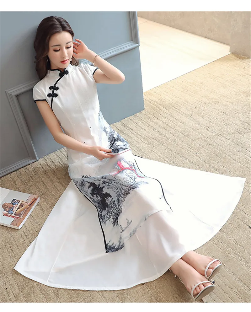 Летнее шифоновое платье 2020 винтажные платья в китайском стиле элегантное с