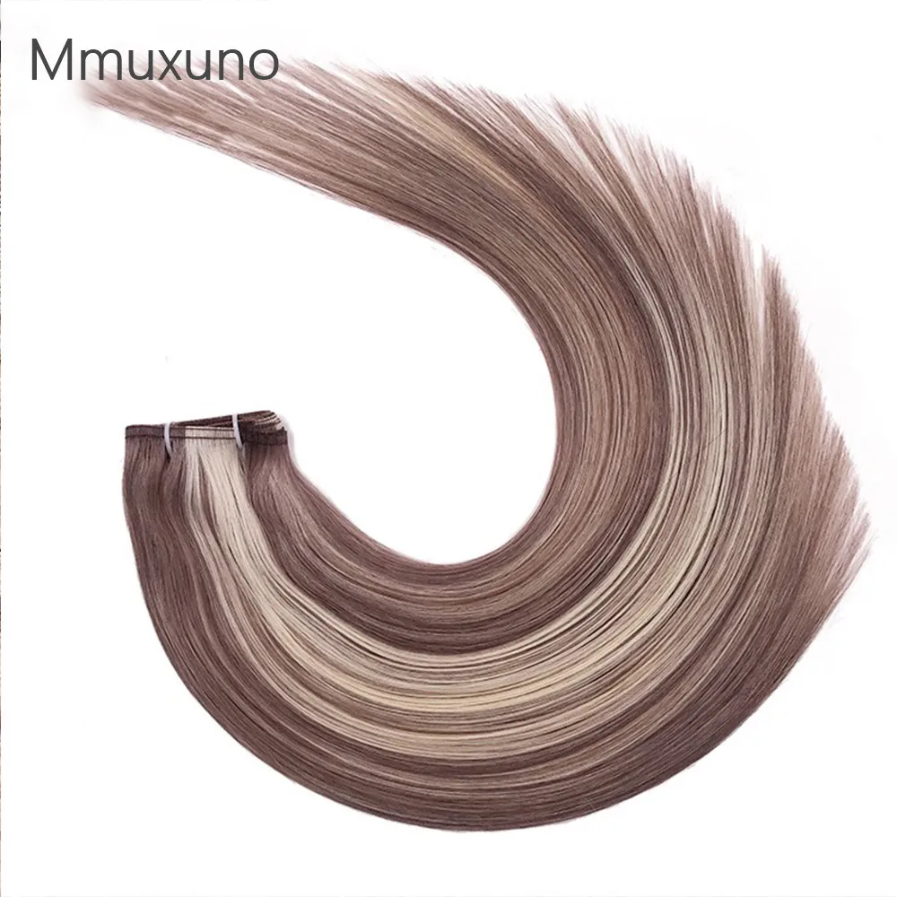 Human hair mixed color seamless light ribbon hair curtain